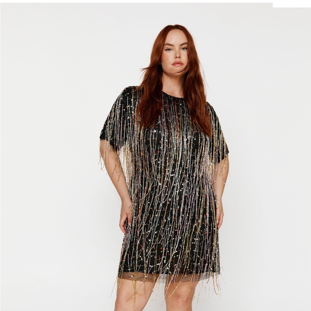 Nasty Gal Tassel Beaded Mini Shift Dress NWT